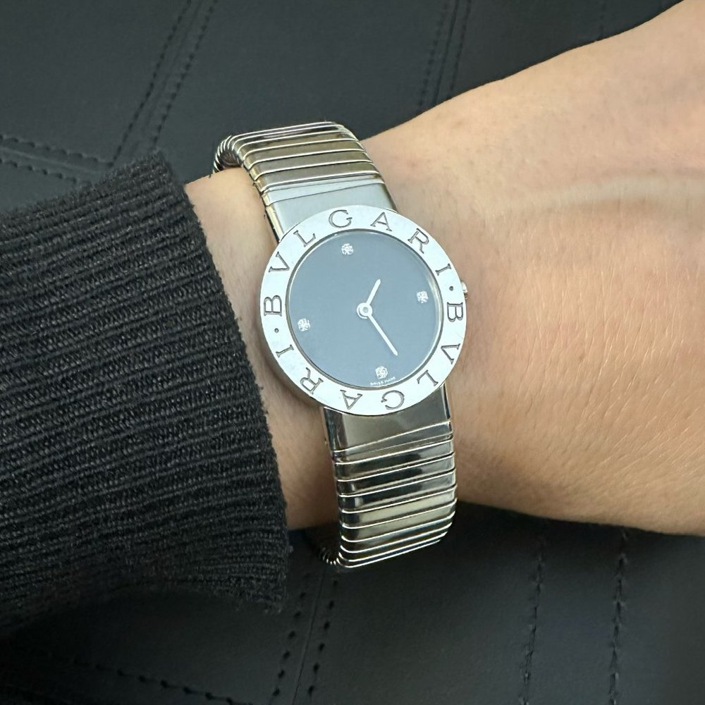 Bvlgari Tubogas Women's Black Watch with Diamond Markers - BB 26 2TS